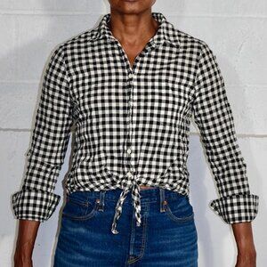 J Crew Black and White Gingham Button Up Blouse with Tie Front - Size Small
